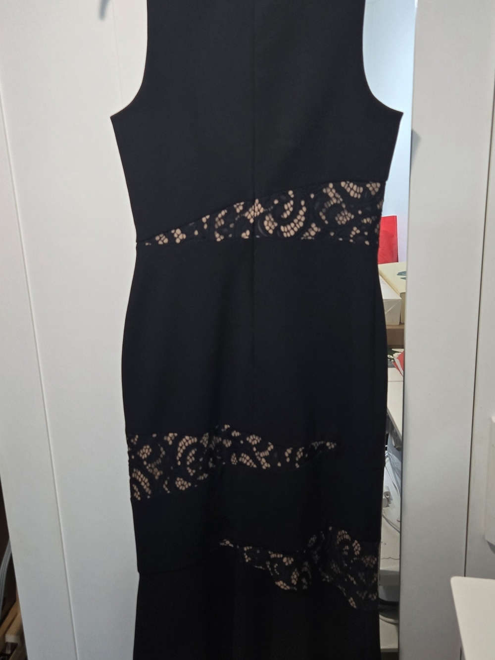 BCBGMaxAzria Black Asymmetrical Lace-Panel Dress - Picture 3 of 13